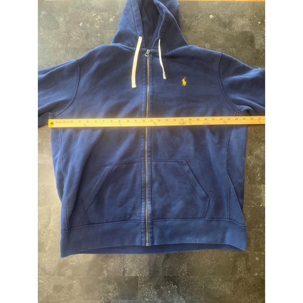 Polo Ralph Lauren Mens XXL Navy Blue Full Zip Fleece Hoodie Yellow Pony Logo 90s - Picture 7 of 7